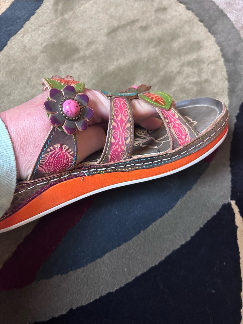 L'Artiste Women’s Multicolor Floral Leather Sandals - Picture 4 of 11